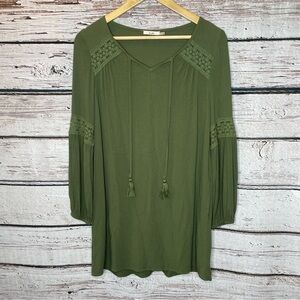 Mi Ami‎ Francesca’s Olive Green Long Sleeve Boho Tunic Tassels Pockets XXS Lined